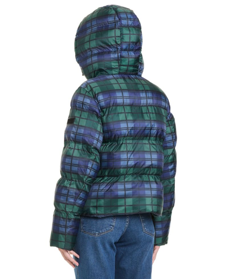Women's Hooded Plaid Cropped Puffer Jacket