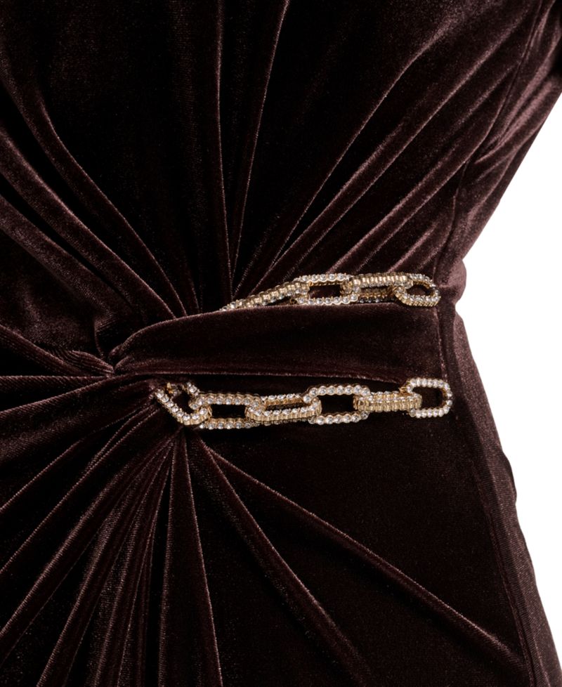 Petite Long-Sleeve Velvet Jewel Neck Dress
