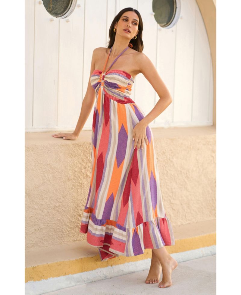 Women's Block Print Cotton Maxi Dress