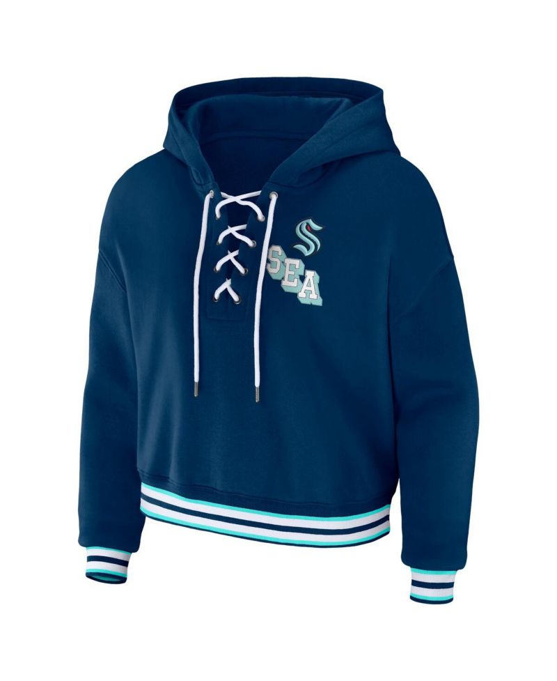 Women's Blue Seattle Kraken Lace-Up Pullover Hoodie