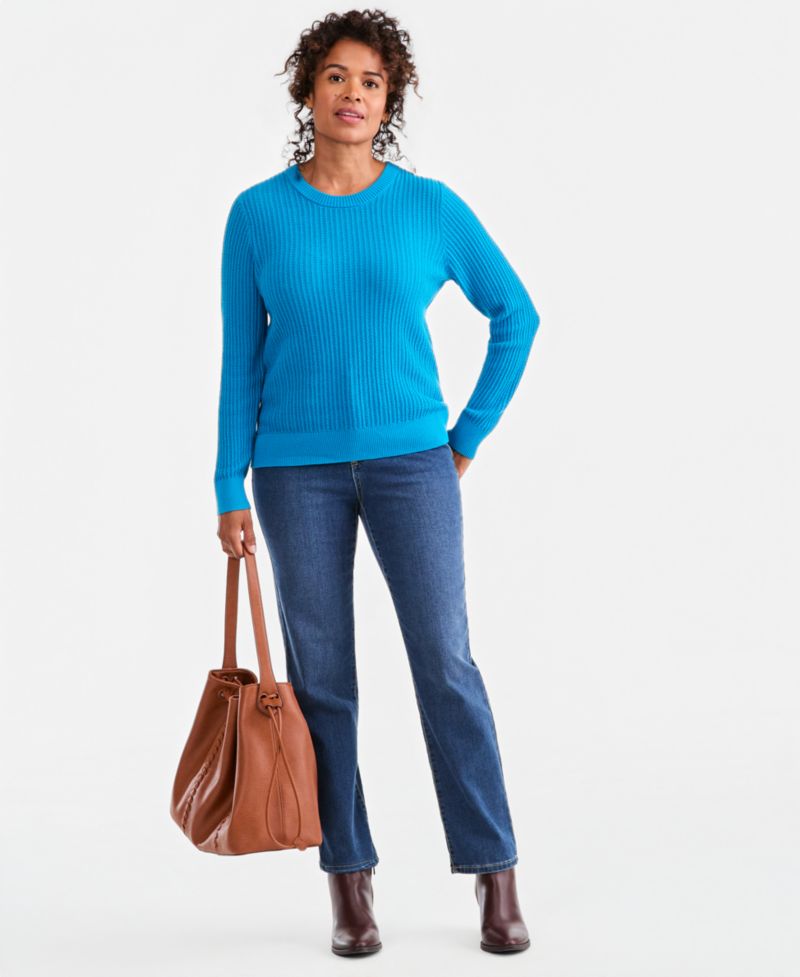 Petite Mix Stitch Crewneck Cotton Sweater, Macy's Exclusive