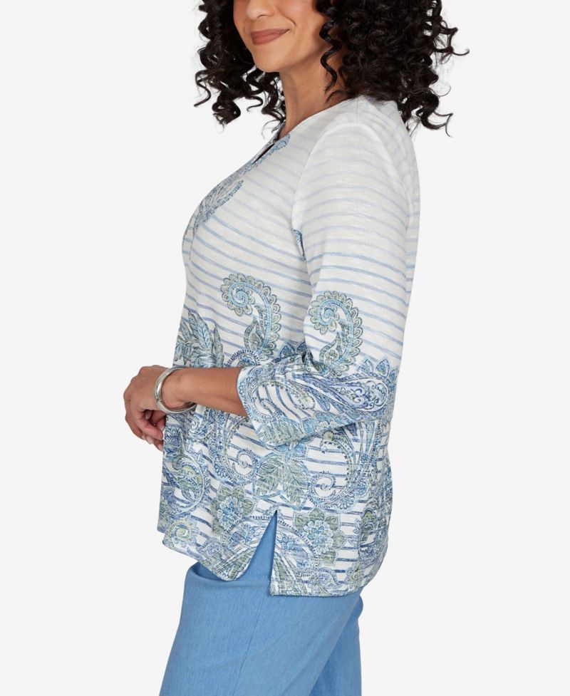 Women's Provence Paisley Stripe Split Neck Top