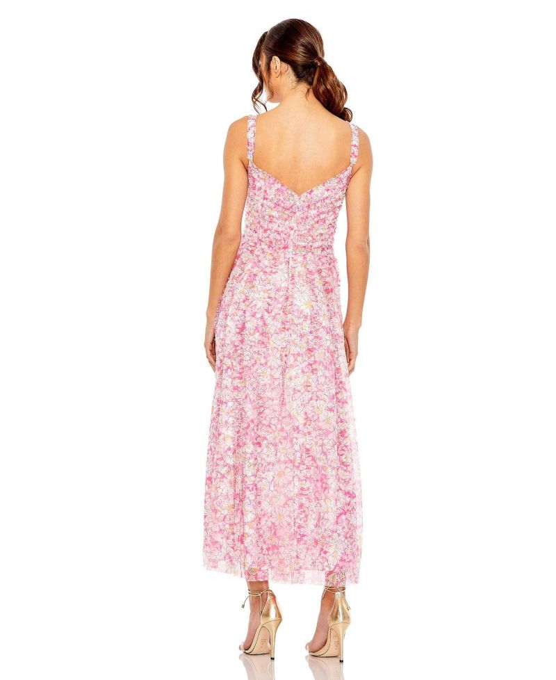 Women's Mesh V-Neck Floral Print Dress