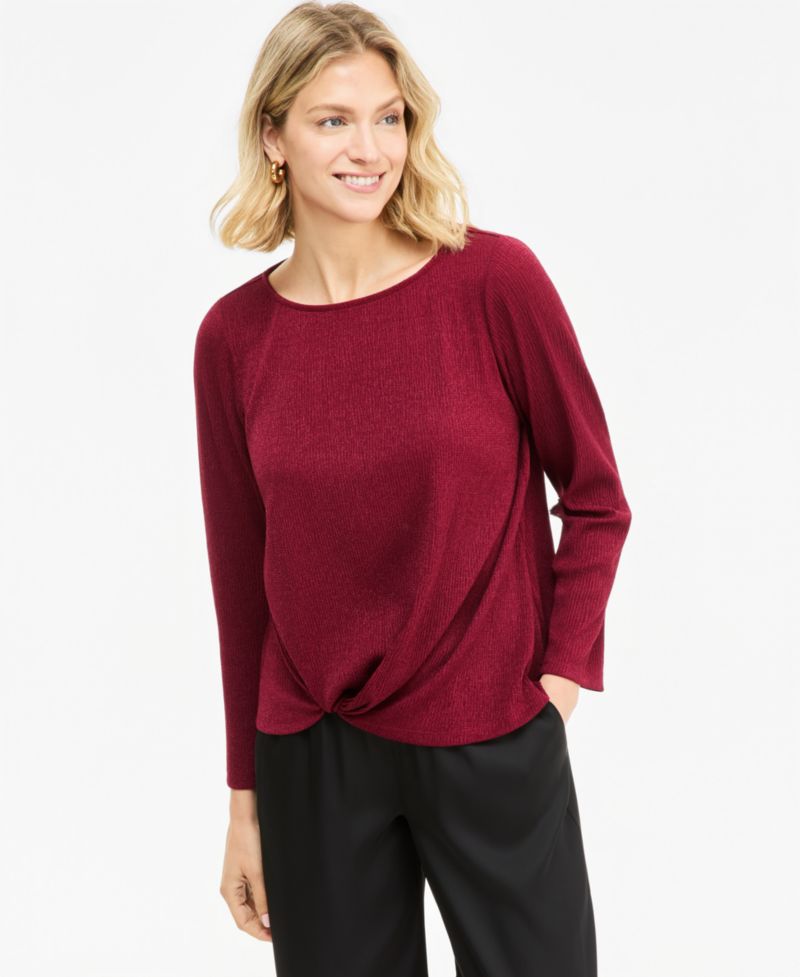 Women's Pleated Shine Twist-Front Top