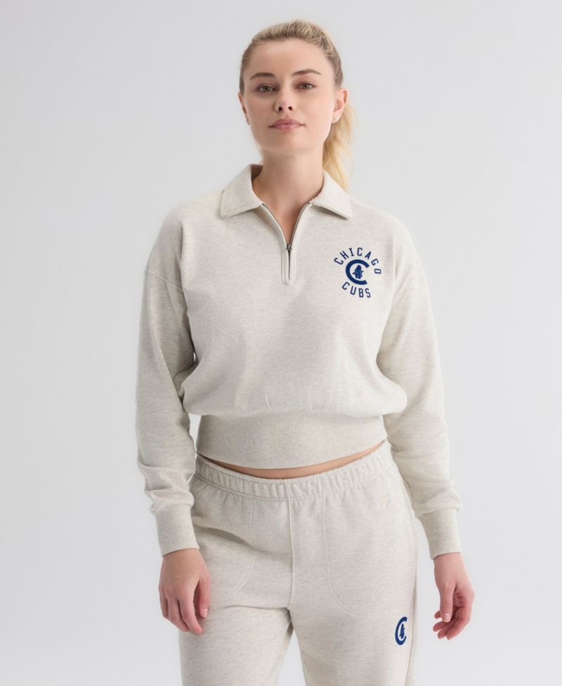 Women's Chicago Cubs Quarter-Zip Cropped Sweatshirt
