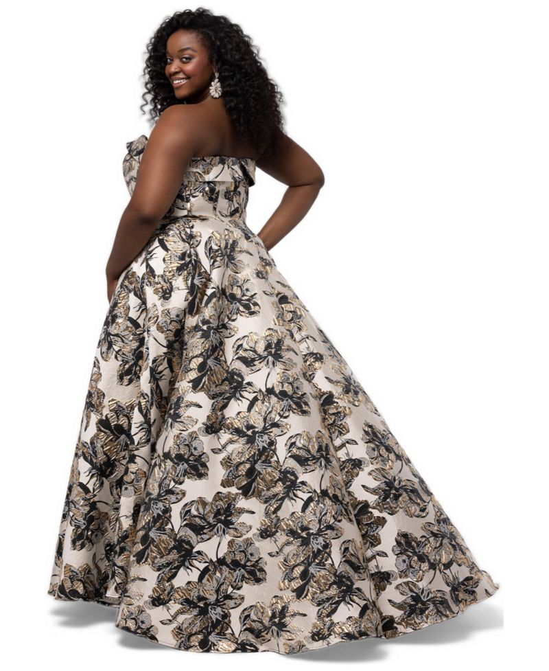 Plus Size Prima Donna Strapless A-Line Brocade Gown