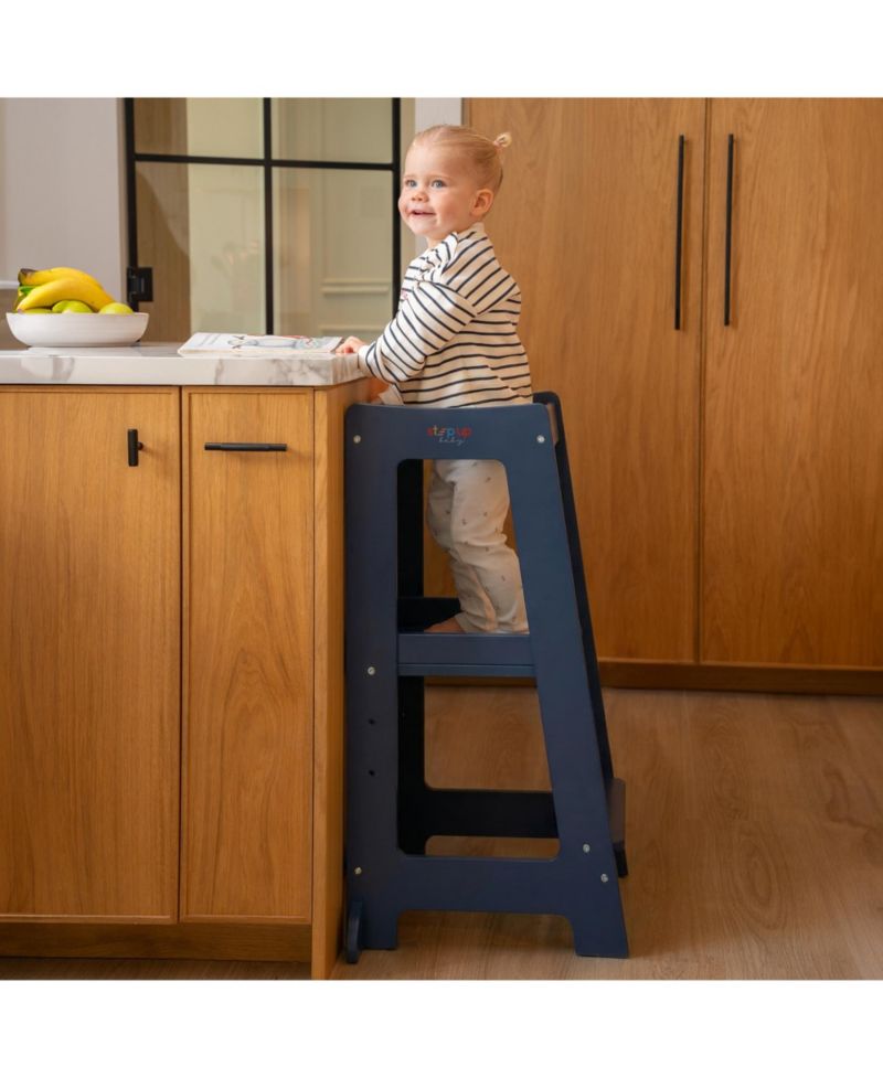 Toddler Tower Adjustable Height Wooden Step Stool for Kids Toddler Standing Tower and Child-safe Knife, Chopping Board for 18M-4Y