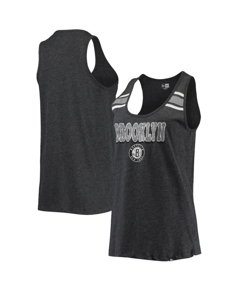 Women's Heathered Black Brooklyn Nets Scoop-Neck Racerback Tank Top