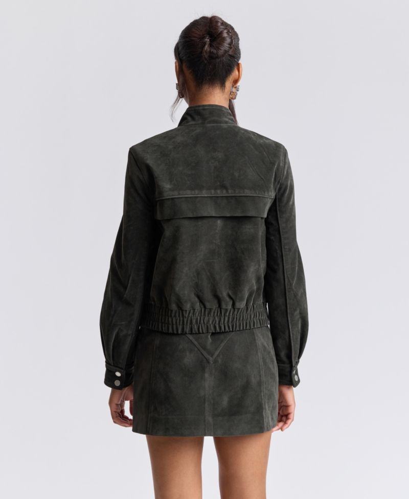Women's Asymmetrical Bomber Zip-Front Faux Suede Jacket