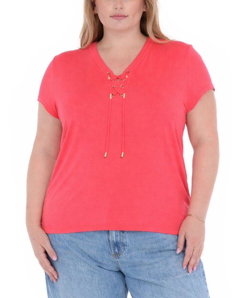 Plus Size V-Neck Front Tie Top