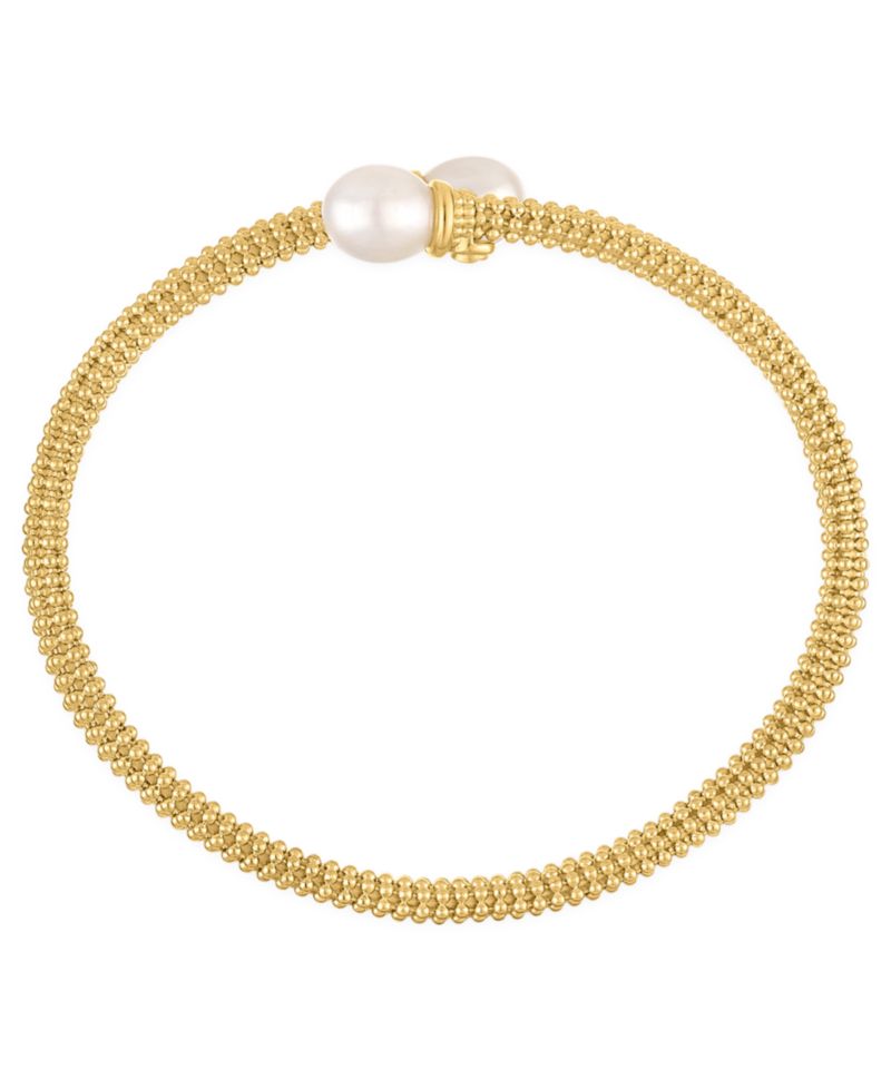 Cultured Freshwater Pearl (7.5-8mm) Bypass Coil Bangle Bracelet in 14k Gold over Sterling Silver