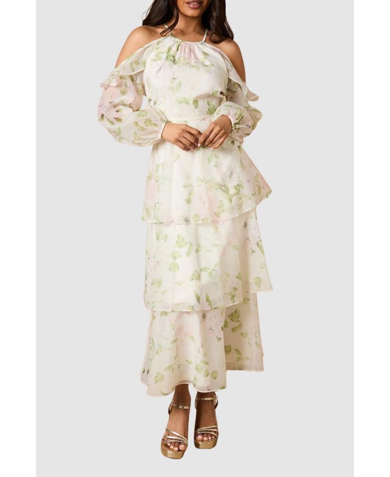 Women's Organza Cold Shoulder Midi Dress