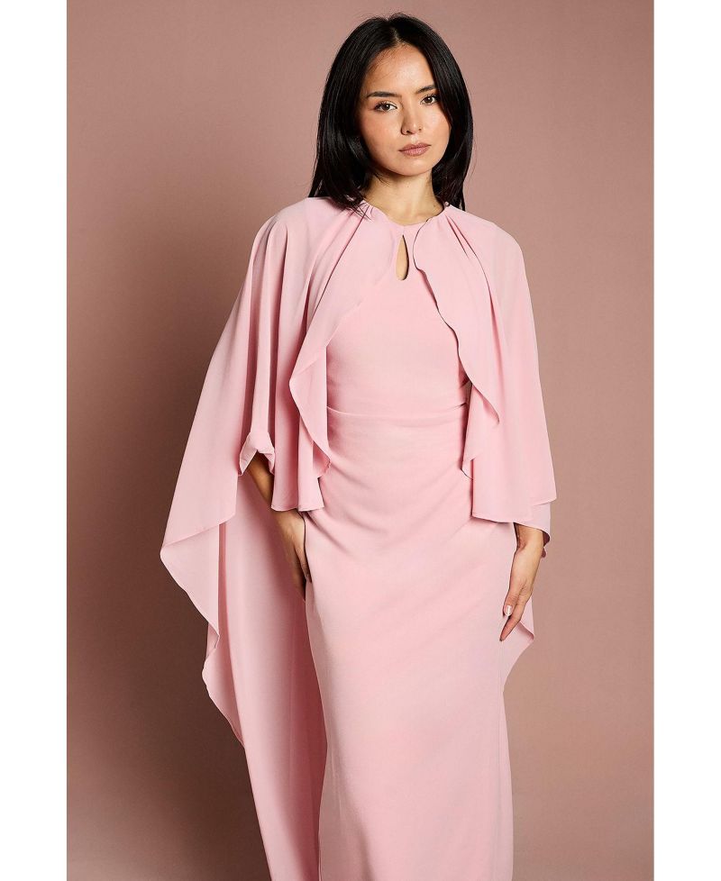 Petite Round Neck Cape Maxi Dress