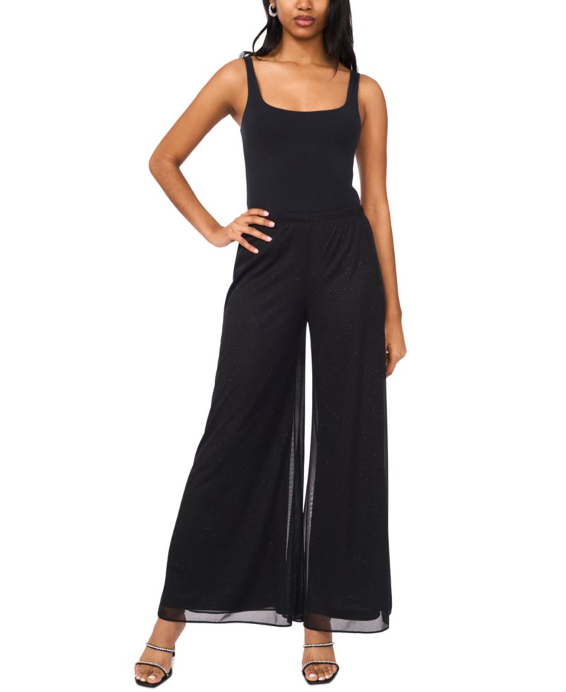 Petite Mesh Glitter Overlay Pants