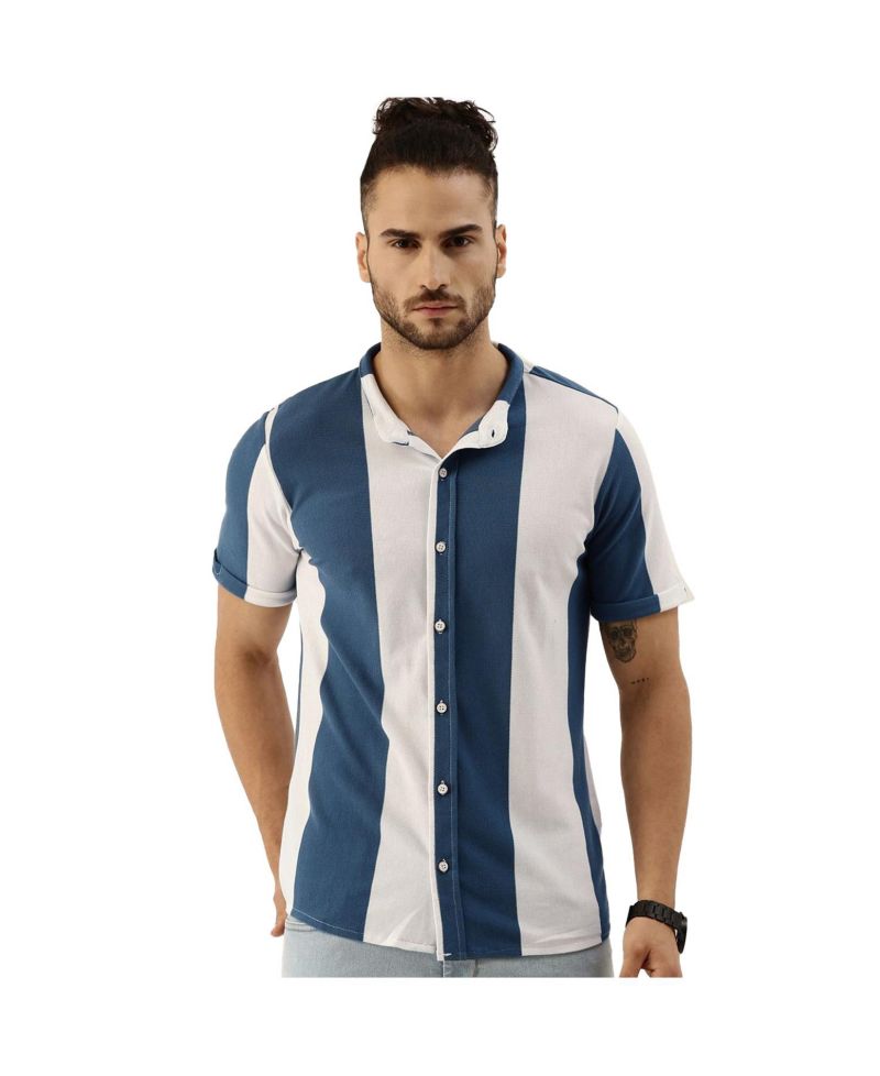 Men's Knitted Blue Vertical Striped Shirt