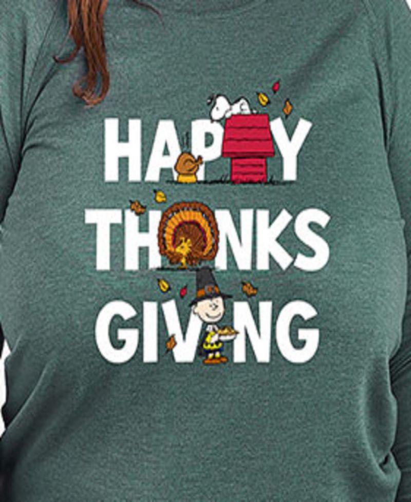 Plus Size Peanuts Happy Thanksgiving Graphic Pullover Top