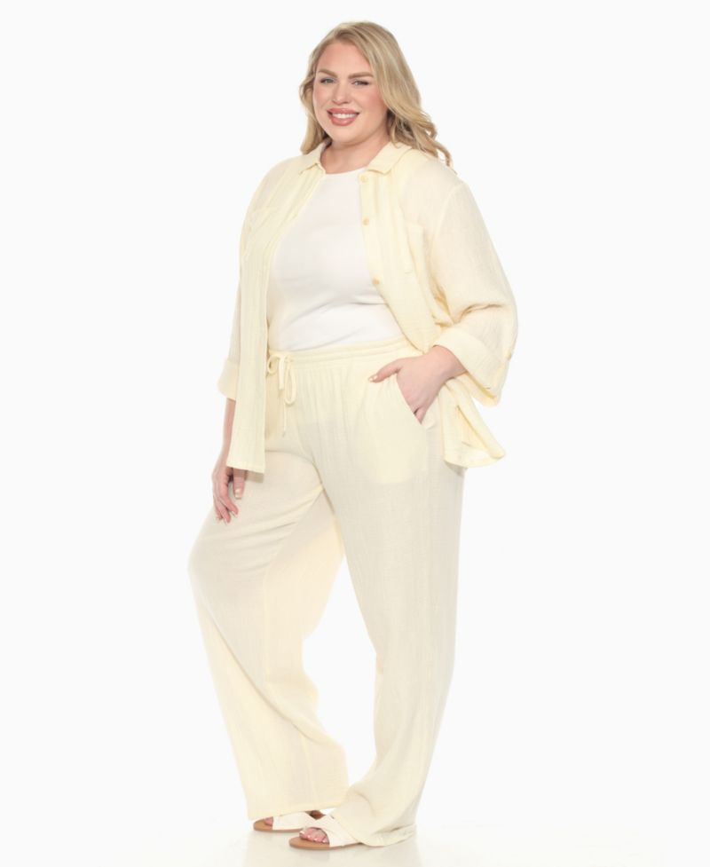 Plus Size Long Sleeve Button Down Cotton Gauze Set