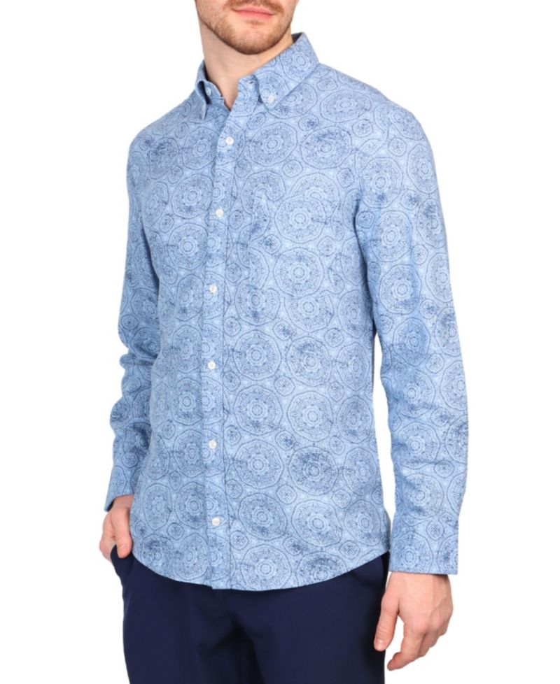 Big & Tall Batik Printed Linen Blend Long Sleeve Shirt