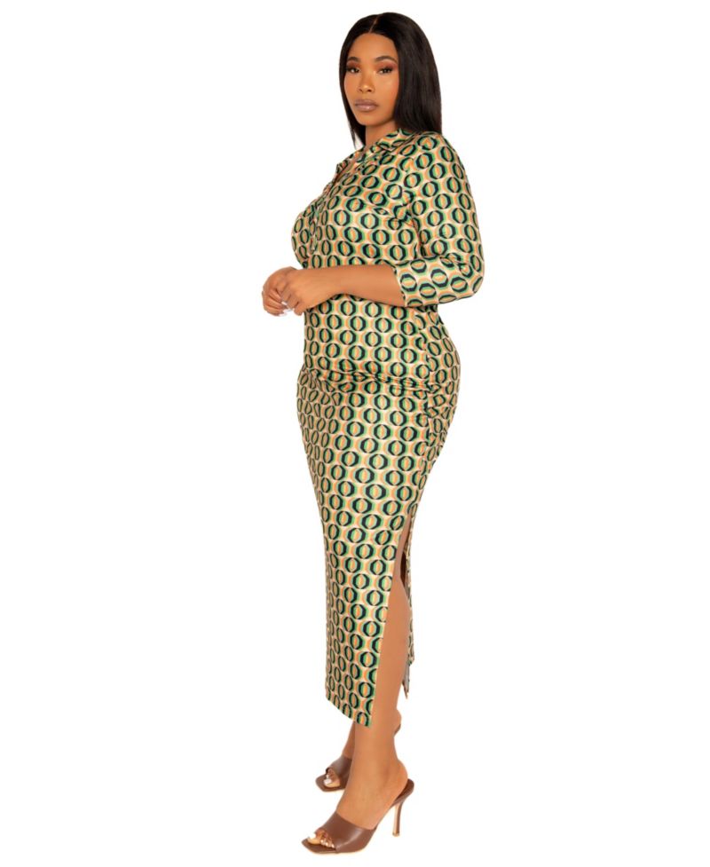 Plus Size Geometric Print Bodycon Midi Dress
