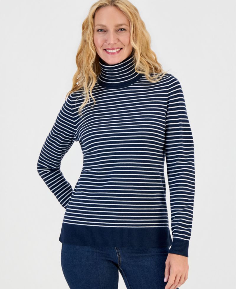 Women's Stripe Long-Sleeve Turtleneck Sweater