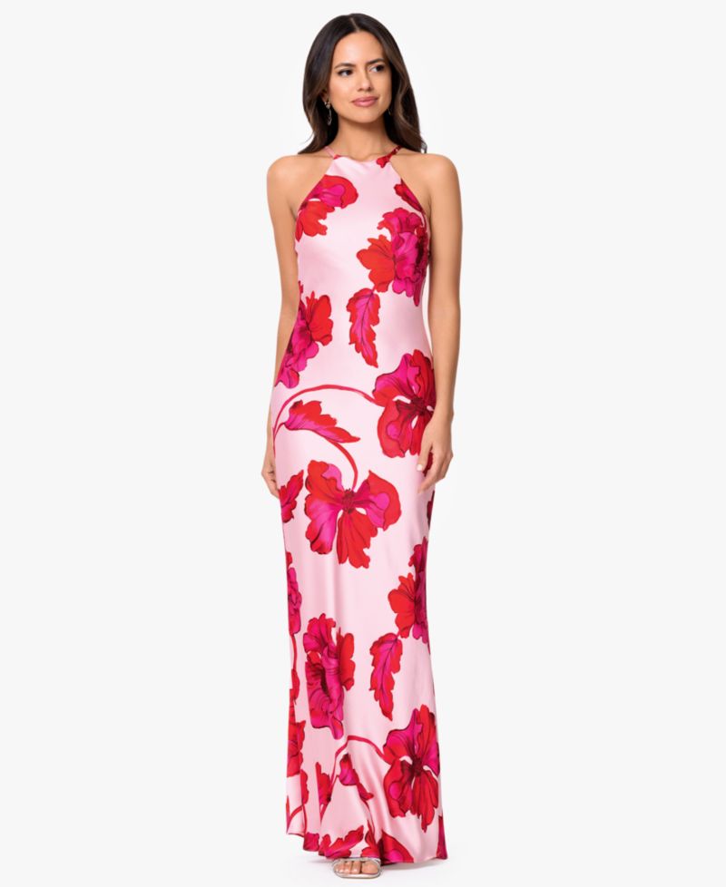 Women's Sleeveless Halter Neck Printed Long Dress