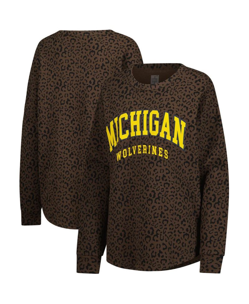 Women's Brown Michigan Wolverines Leopard Oversized Sweatshirt