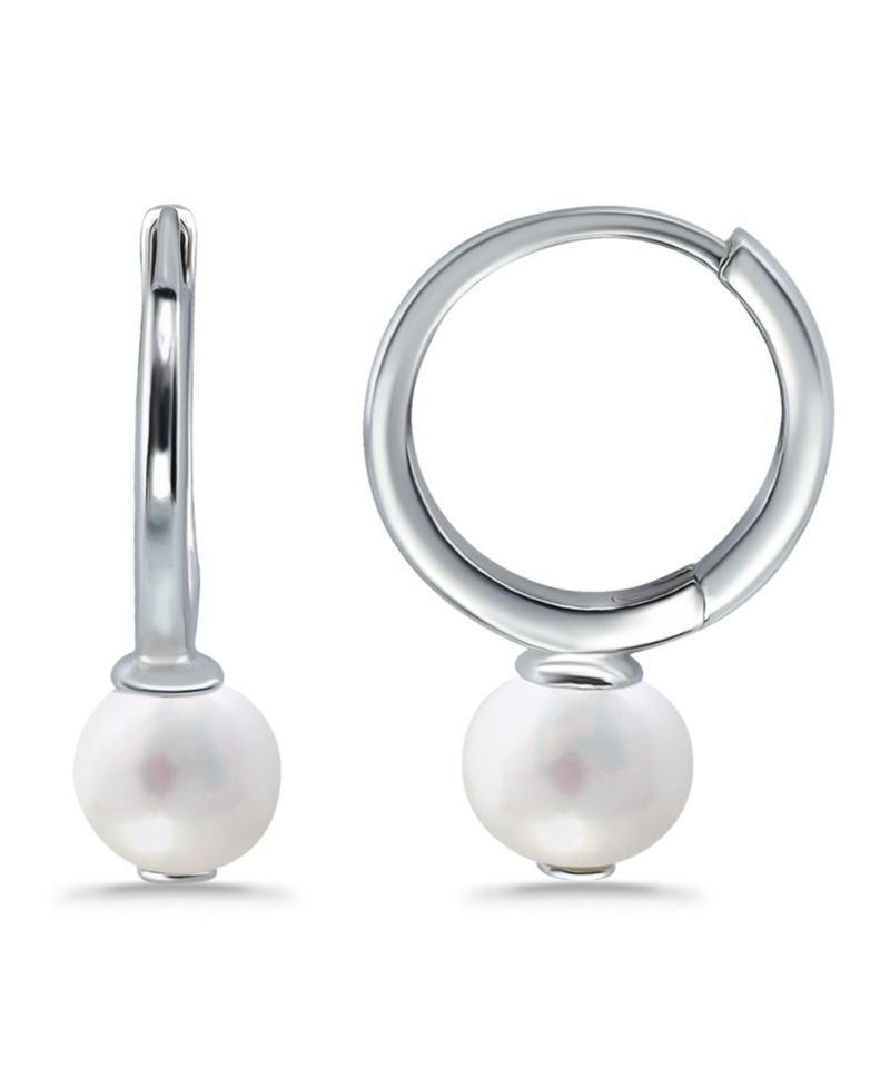 White Cultured Pearl Huggie Hoop Earring
