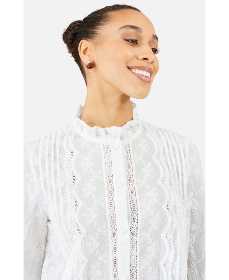 Women's Long-Sleeve Lace-Detail Cotton Blouse