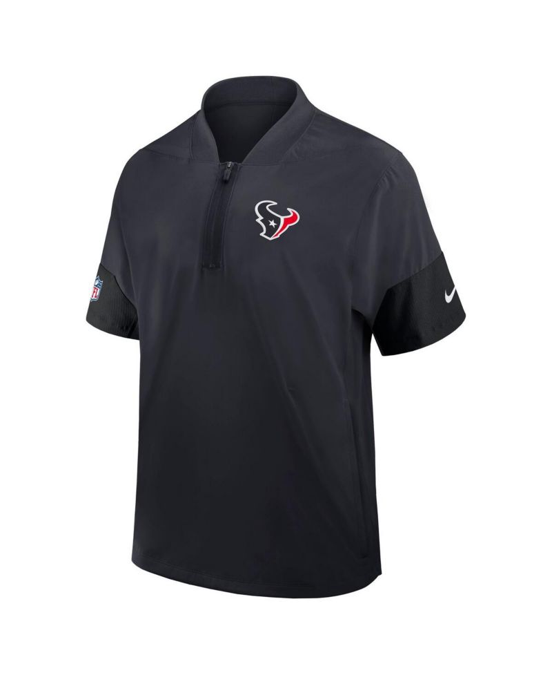 Men's Navy Houston Texans Sideline Short Sleeve Quarter-Zip Performance Coach Jacket