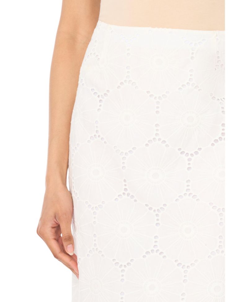 Women's Embroidered Scalloped Hem Midi Skirt