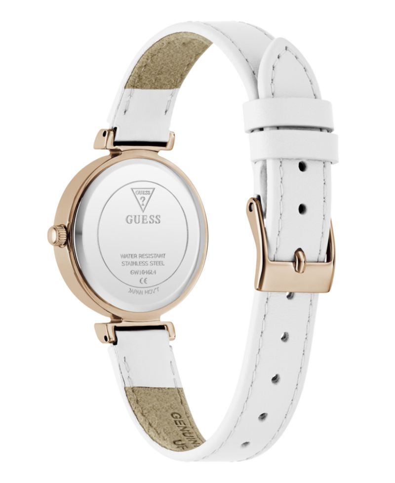 Women's Rose Gold-Tone Stainless Steel White Leather Analog Watch, 28mm
