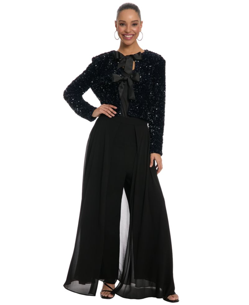 Women's Wide-Leg Chiffon Overlay Pants