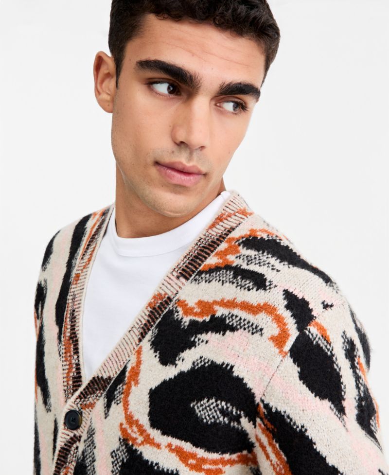 Men's Animal-Print Relaxed-Fit Cardigan