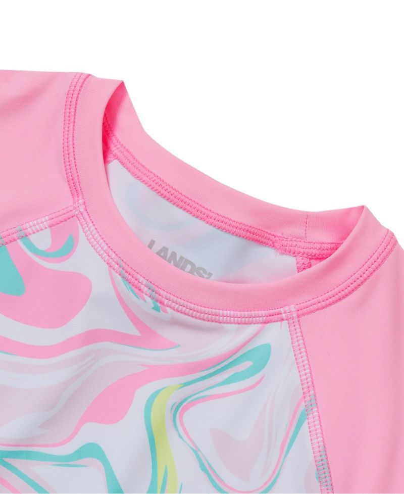 Girls Chlorine Resistant Short Sleeve Rash Guard 3 Piece Swimsuit Set