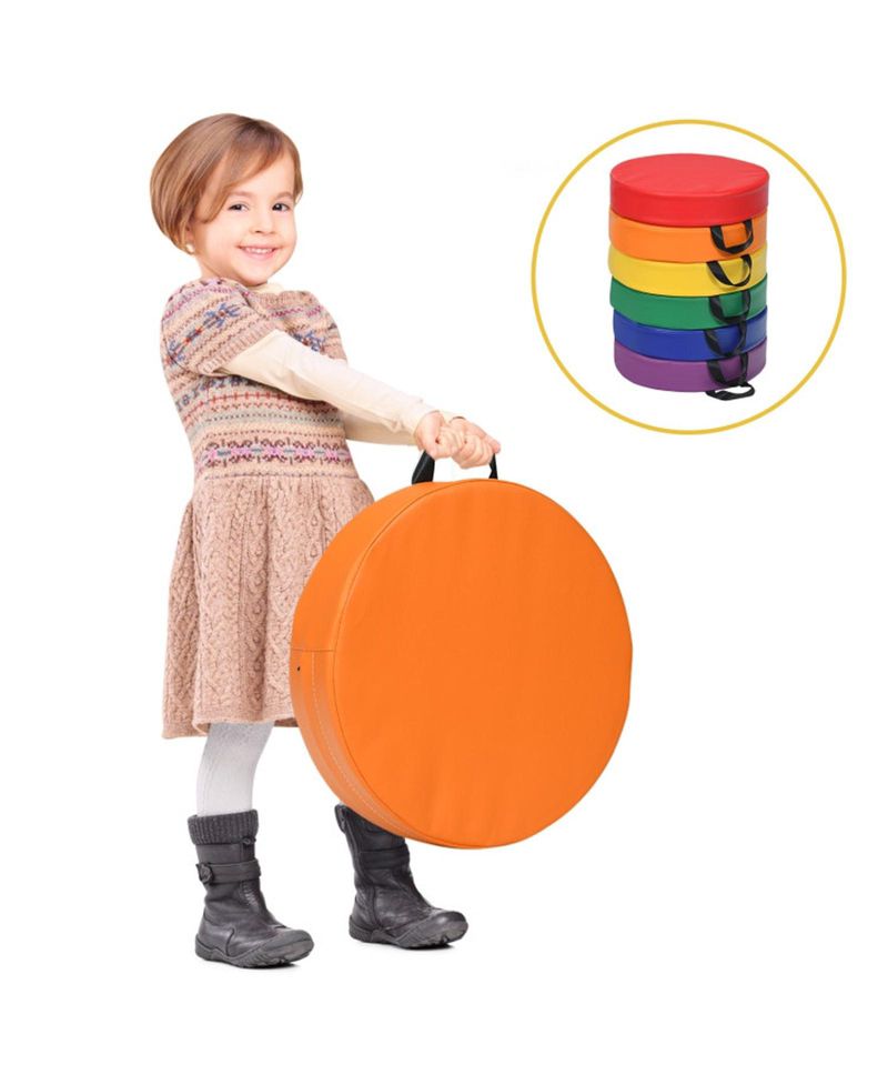 Toddler 6 Pack 15 Inch Round Floor Cushions Set for Daycare and Playroom