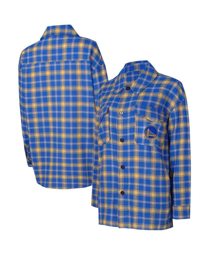 Women's Blue, Gold Golden State Warriors Boyfriend Button-Up Nightshirt