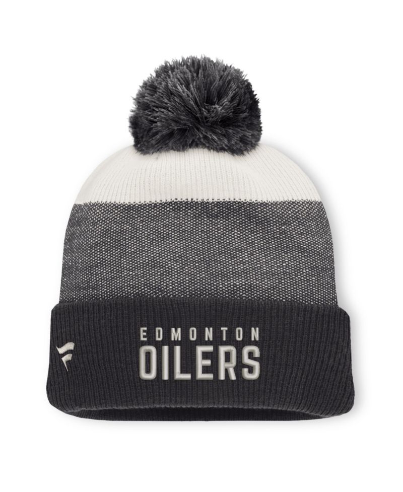 Men's Black/Light Beige Edmonton Oilers Monochrome Cuffed Knit Hat with Pom