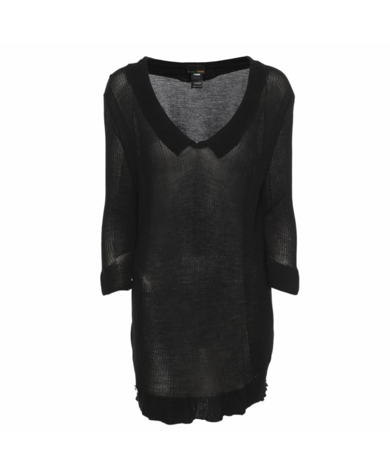 Women's Sheer Knit Collared V-Neck Top