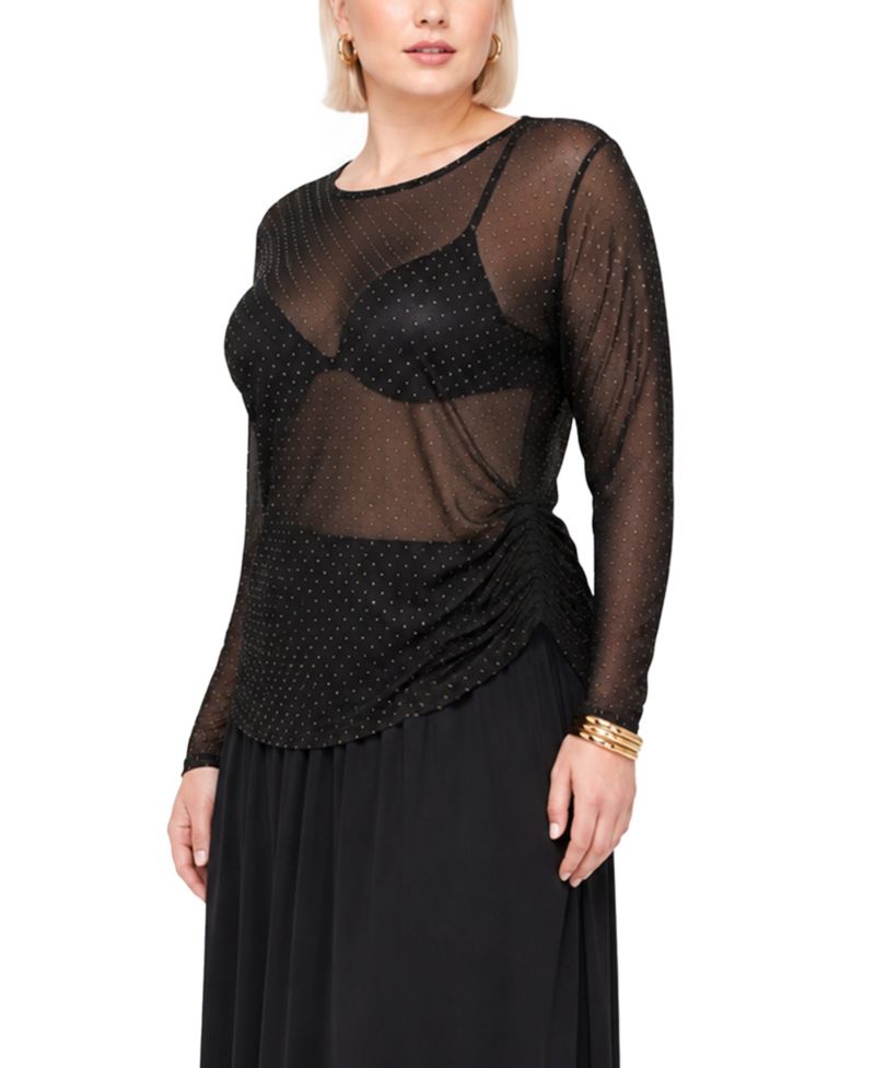 Plus Size Foil Drop Scoop Neck Side-Ruched Top
