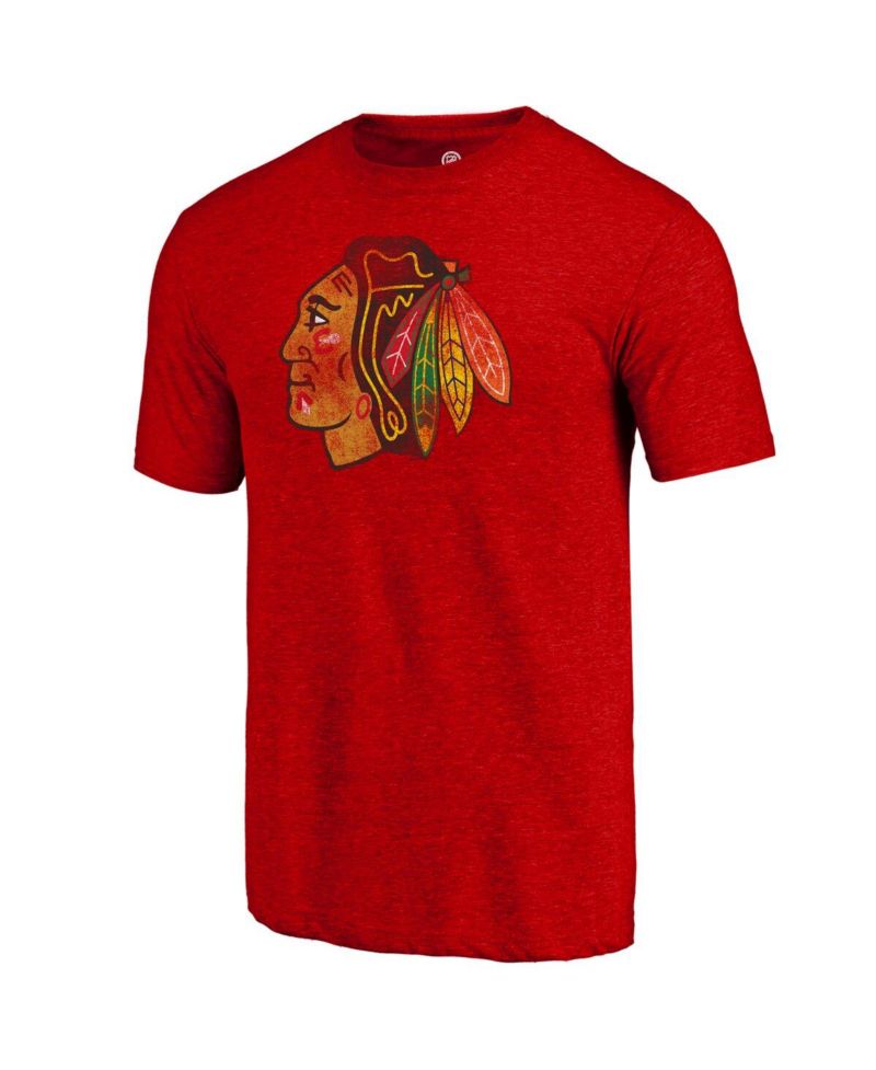 Men's Red Chicago Blackhawks Distressed Tri-Blend T-Shirt