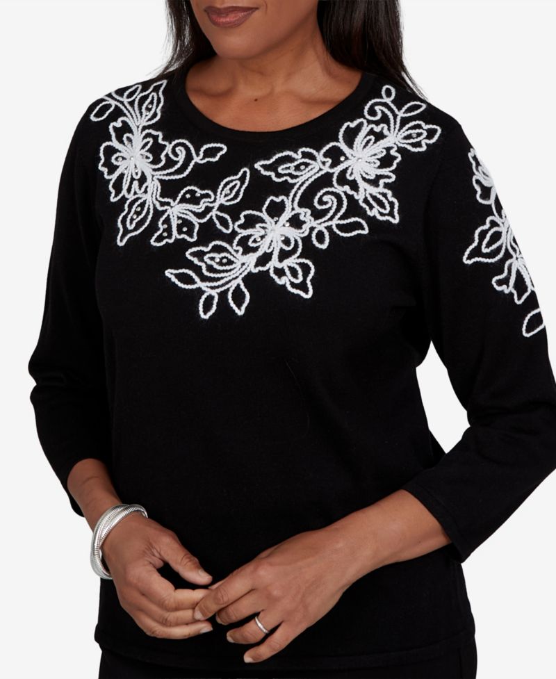 Women's Floral Scroll Soutache Sweater