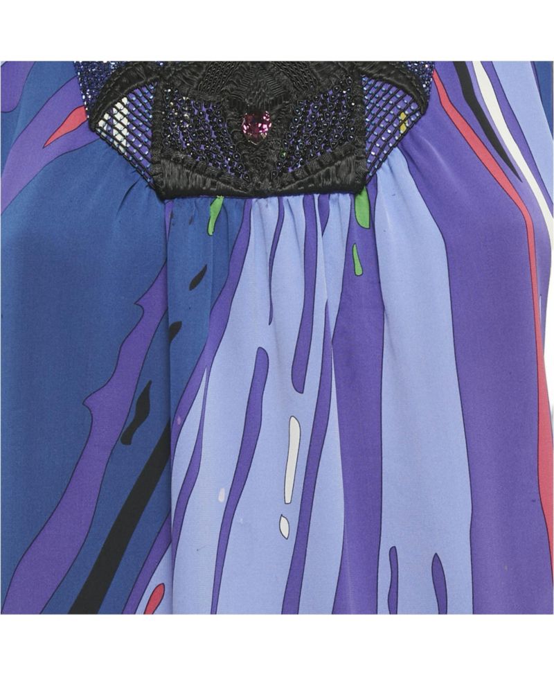 Women's Short-Sleeve Scoop Neck Embellished Silk-Blend Kaftan Tunic Top