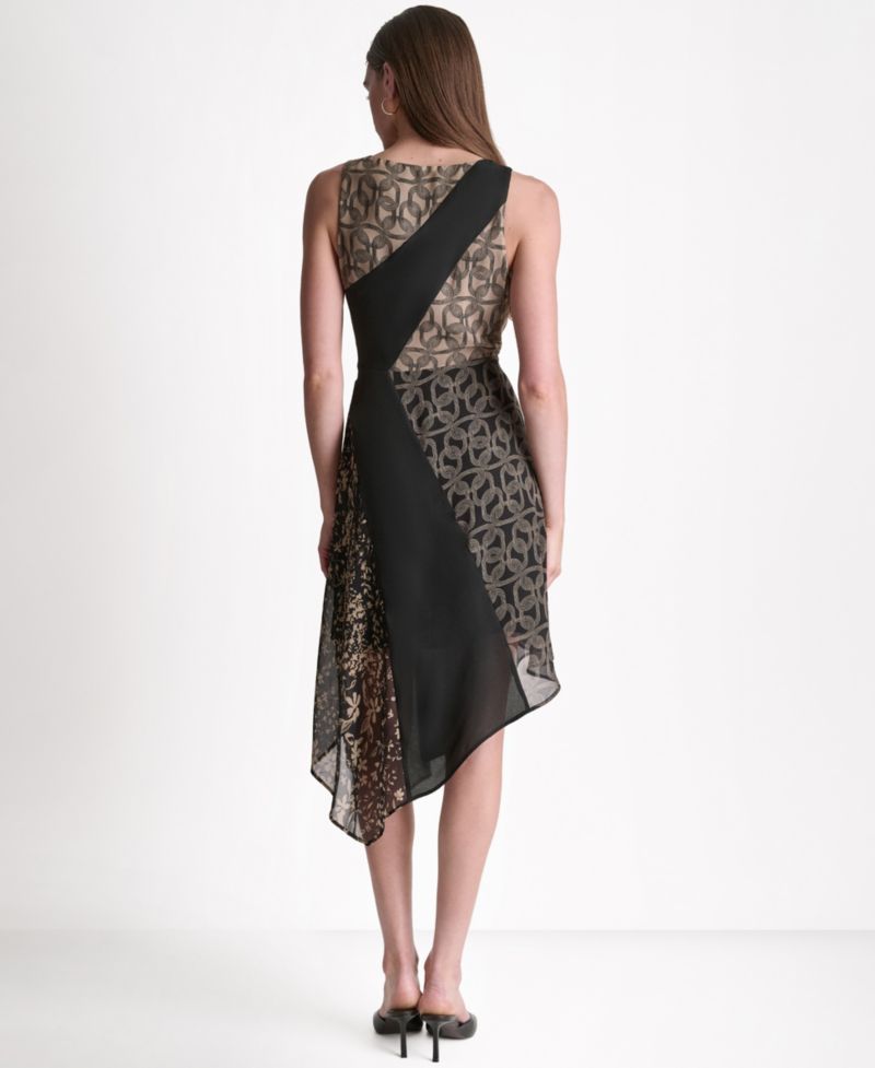 Women's Printed Faux Wrap Sleeveless Dress