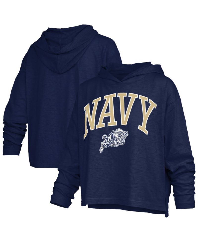 Women's Navy Midshipmen Nelson Slub Oversized Long-Sleeve Hooded T-Shirt