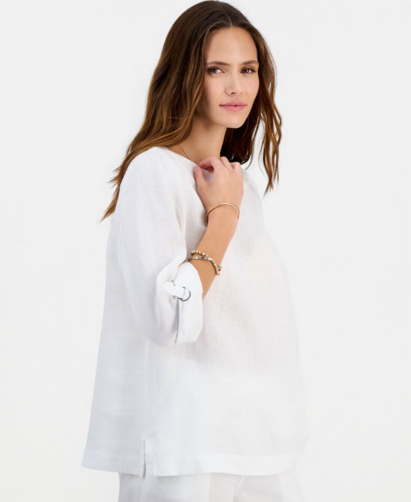 Petite 100% Linen Cuffed Top
