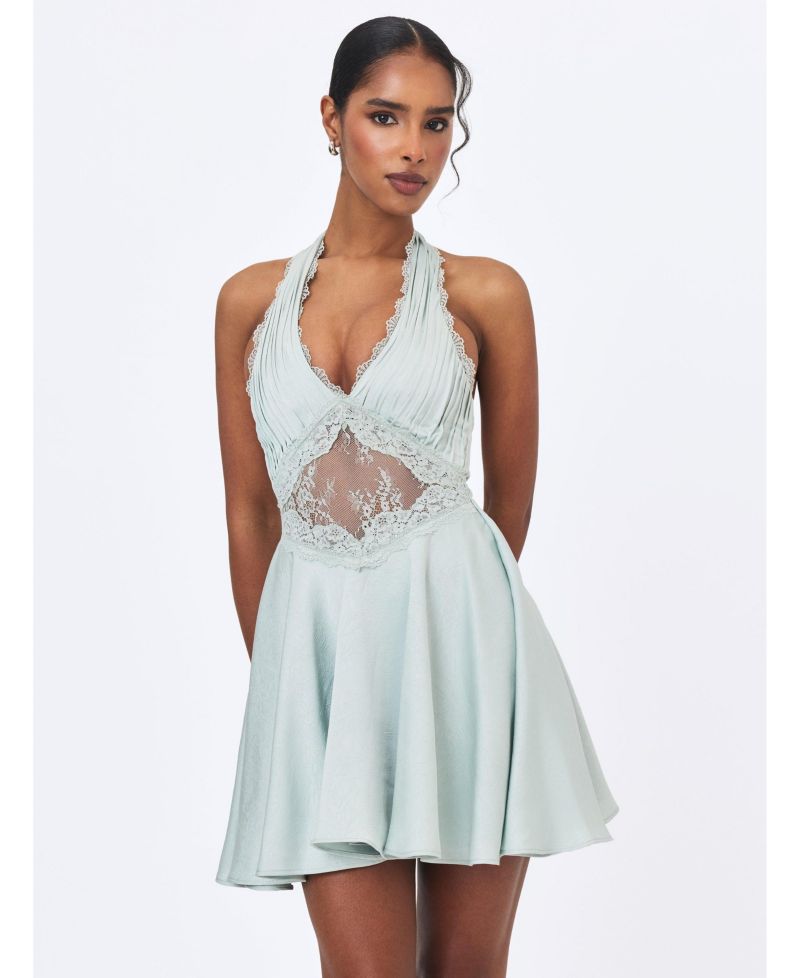 Women's Rianna Halter Mini Crinkle-Satin Dress