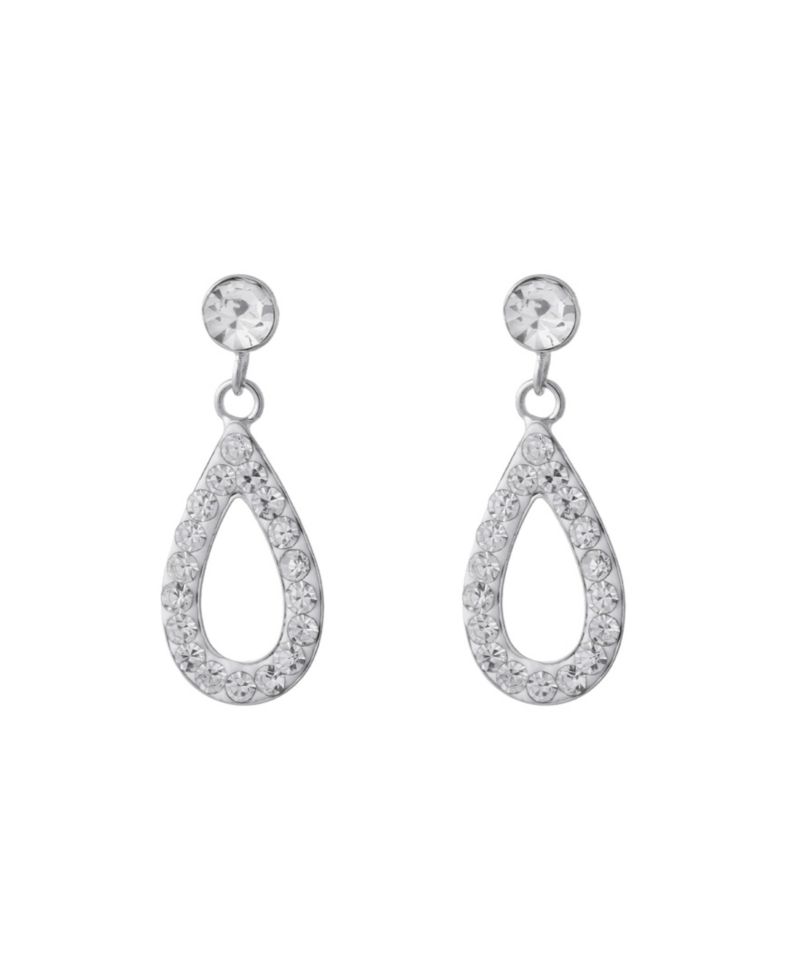 Sterling Silver Crystal Pave Open Teardrop Earrings