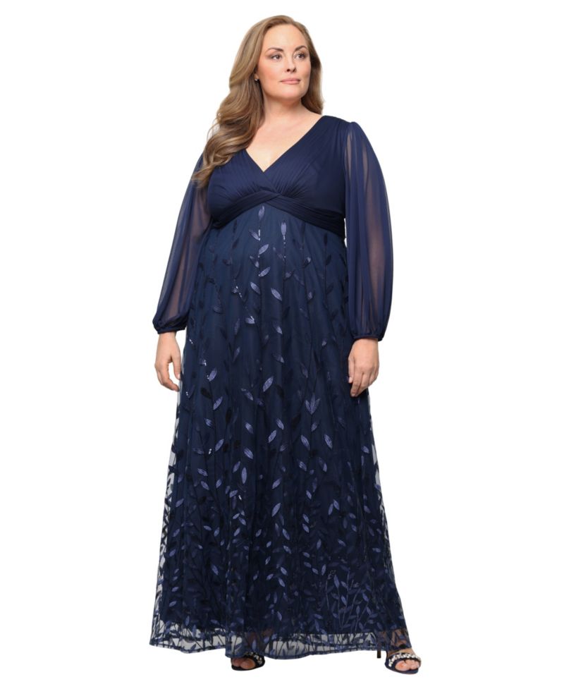 Plus Size V-Neck Embroidered Ball Gown