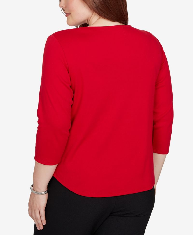 Petite Keyhole Neck Paisley 3/4-Sleeve Top