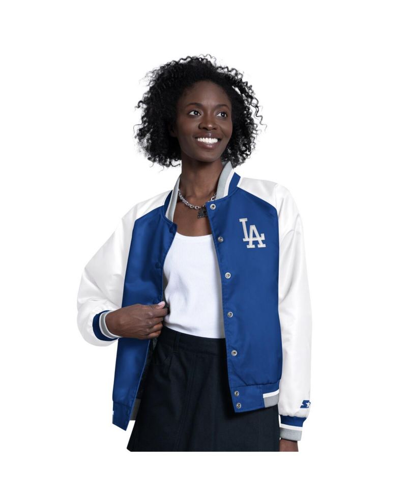 Women's White/Royal Los Angeles Dodgers Blitz Varsity Raglan Full-Snap Satin Jacket